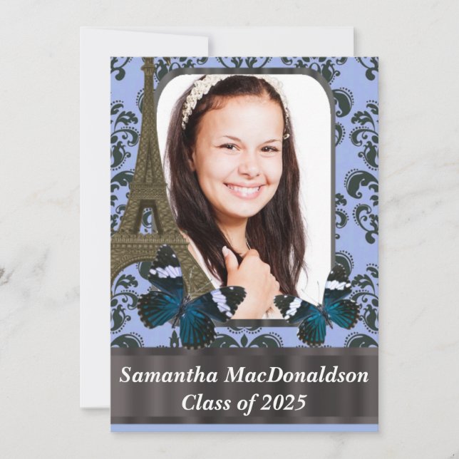 Convites Graduação da foto de Paris e de borboletas (Frente)