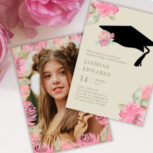Convites Graduação da Garota Floral Rosa-Boho