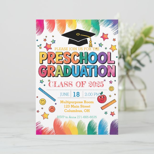 Convites Graduação da pré-escola desenhada à mão (Em pé/Frente)