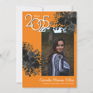 Convites Graduação das cores da escola de cor laranja Ros