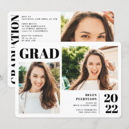 Convites Graduação de 3 fotos brancas pretas e modernas