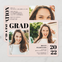 Convites Graduação de 3 fotos modernas e cor-de-rosa