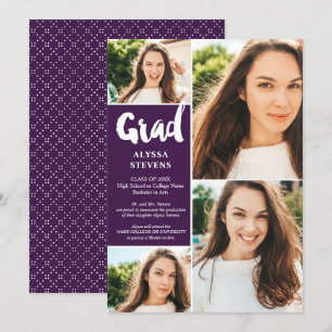 Convites Graduação de 4 fotos com script de Formando roxo m
