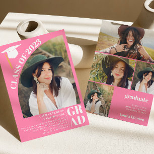 Convites Graduação de 5 fotos a rosa-arco moderno