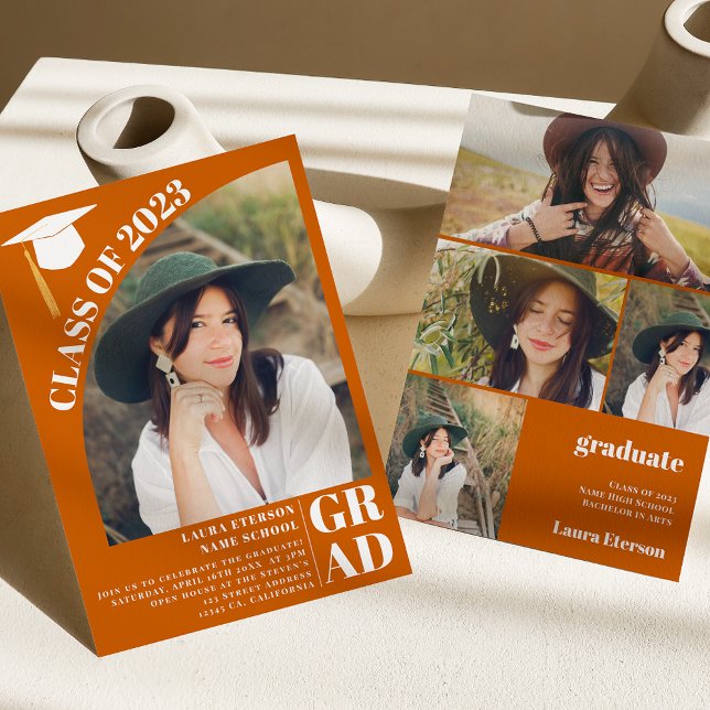 Convites Graduação de 5 fotos em laranja de arco moderno (Criador carregado)