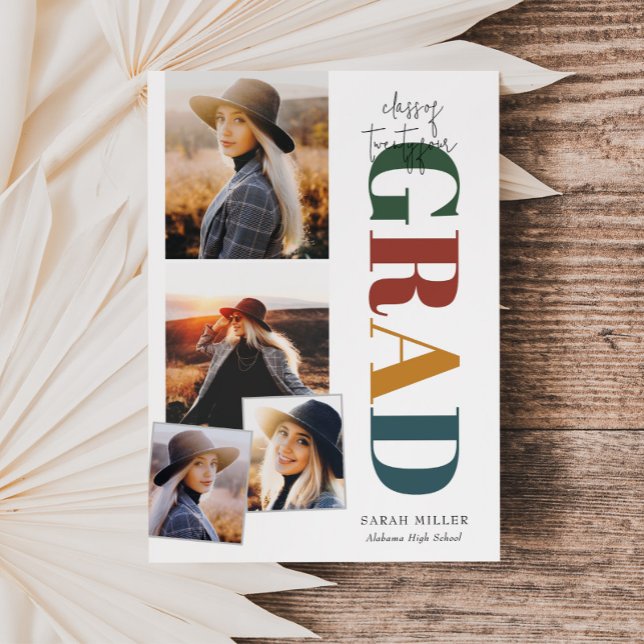 Convites Graduação de 5 Fotos Verticais Modernos Retrominim (Criador carregado)