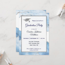 Convites Graduação de Agato de Prata Azul Trendy