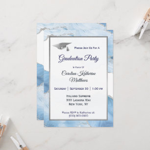 Convites Graduação de Agato de Prata Azul Trendy