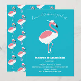 Convites Graduação de Animais Azul Flamingo Cor-de-Rosa