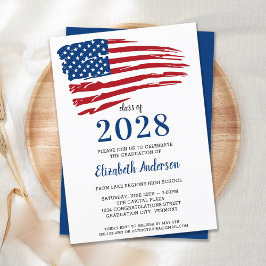 Convites Graduação de Bandeira Azul-Americana Patriótica Re