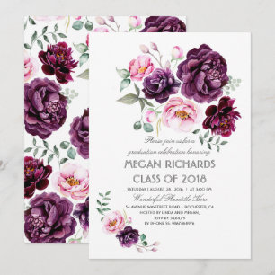 Convites Graduação de Boho com Aquarela Plum Purple Floral