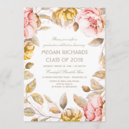 Convites Graduação de Boho Floral, Blush e Dourada