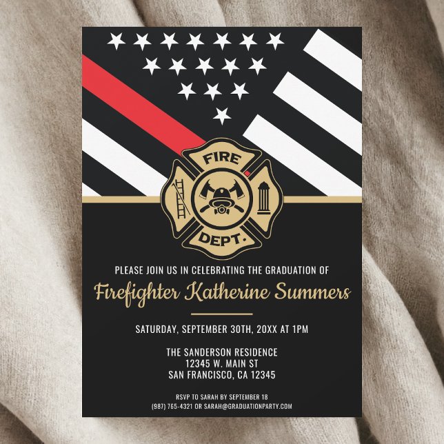 Convites Graduação de Bombeiros da Academia de Bombeiros (Firefighter Fire Academy Firewoman Graduation Invitation)