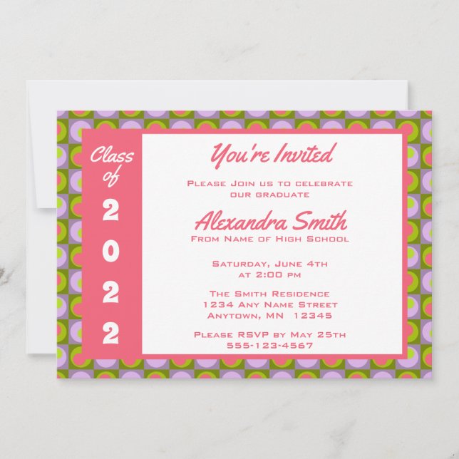 Convites Graduação de Borda de Pontos Verdes Púrpuros Cor-d (Frente)