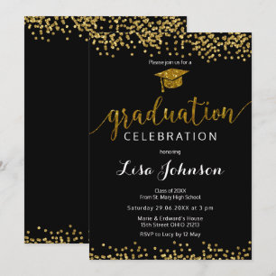 Convites Graduação de brilho de brilho amarelo e cinza Dour