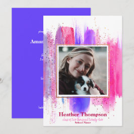 Convites Graduação de brilho pintado cor-de-rosa e roxo