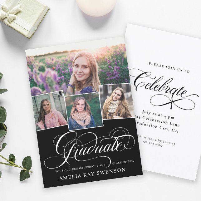 Convites Graduação de Caligrafia Elegante Moderna (Criador carregado)