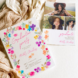 Convites Graduação de campo de flores silvestres pintadas