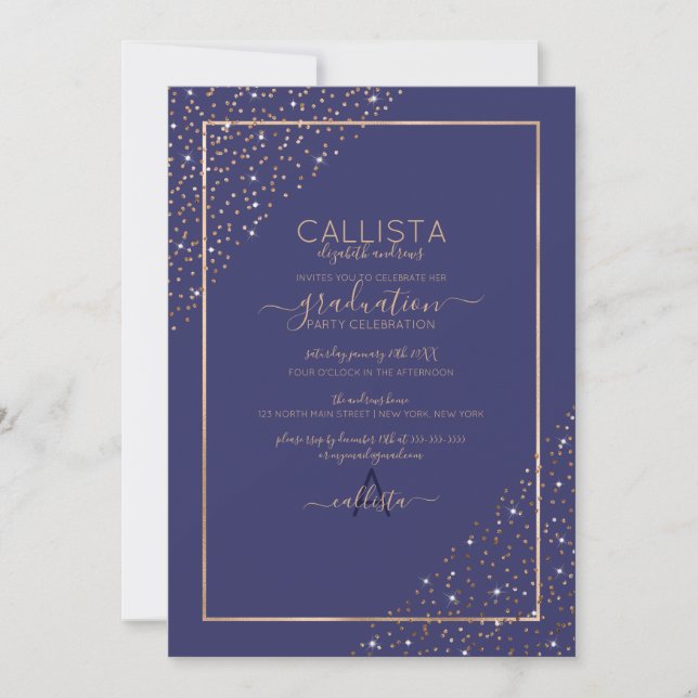 Convites Graduação de cantos de Confetti Glitter Dourado do (Frente)