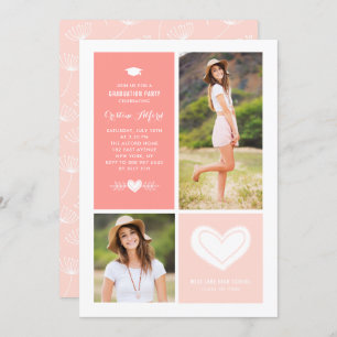 Convites Graduação de Colagem de Fotos de Doodles do Coraçã