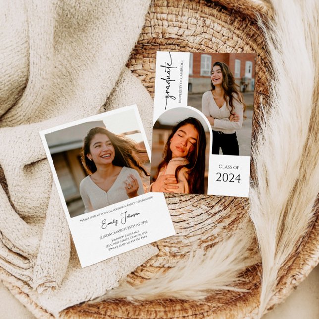 Convites Graduação de Colagem de Fotos do Formando de Scrip (Criador carregado)
