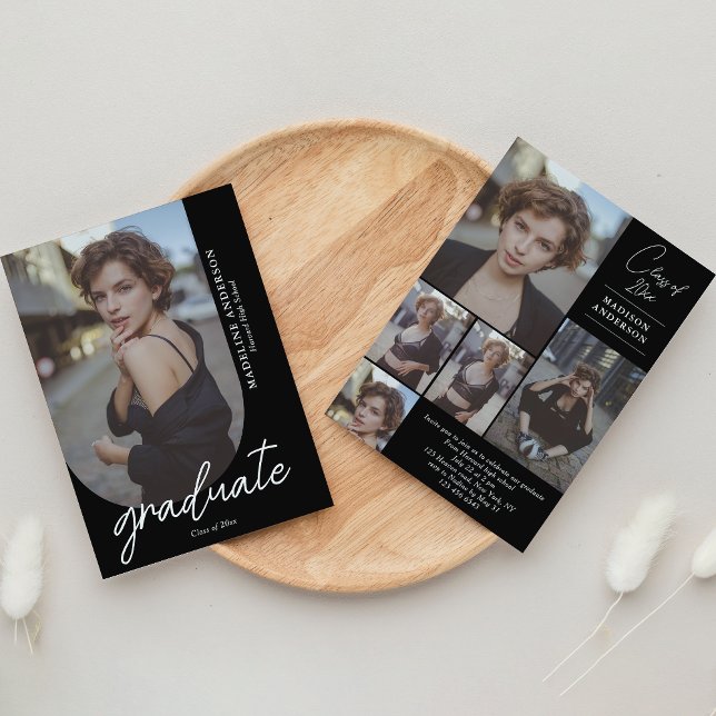 Convites Graduação de Colagem de Fotos em Preto e Branco (Criador carregado)