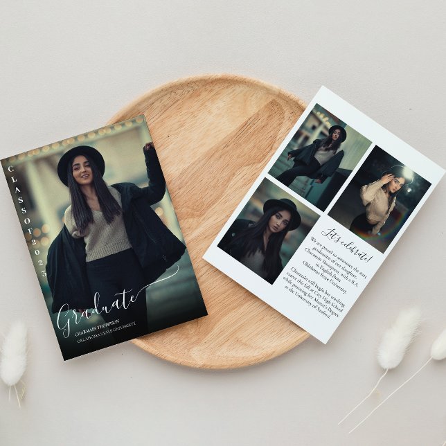 Convites Graduação de Colagem de Fotos em Preto e Branco Mo (Criador carregado)