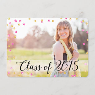 Convites Graduação de Confetti Dourado Pink Photo 2015