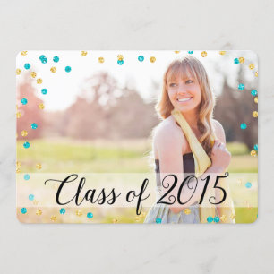 Convites Graduação de Confetti Dourado Teal Blue Foto 2015