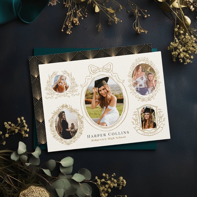 Convites Graduação de Creme de Quadros Dourados e Acentos B (Criador carregado)