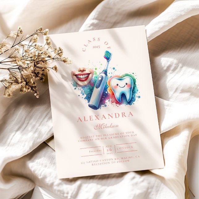 Convites Graduação de Dentista de Aquarela Colorida (Criador carregado)