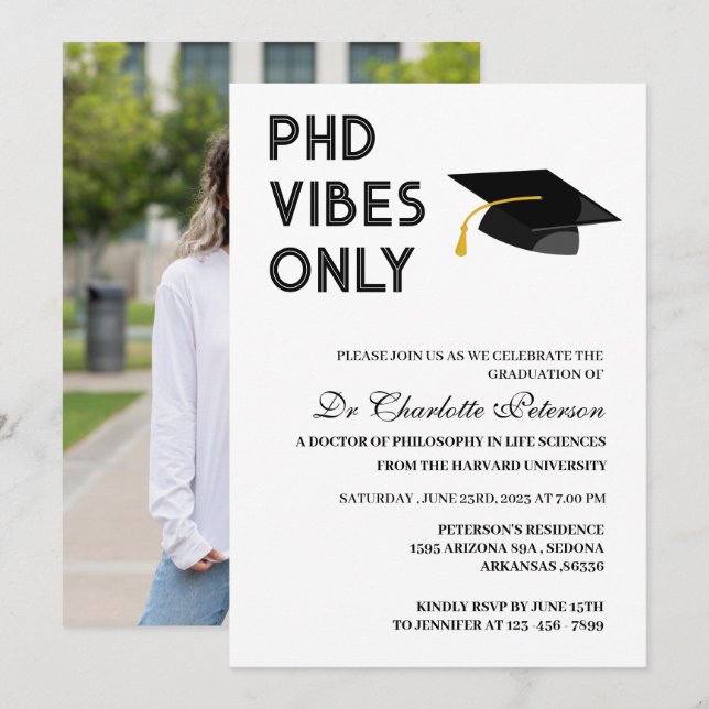 Convites Graduação de Doutorado em PHD Personalizado Modern (Frente/Verso)