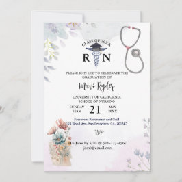 Convites Graduação de Enfermagem Personalizada Watercolor F