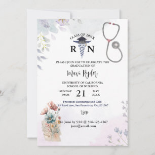 Convites Graduação de Enfermagem Personalizada Watercolor F