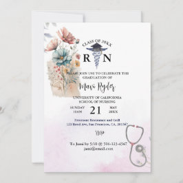 Convites Graduação de Enfermagem Personalizada Watercolor F
