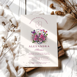 Convites Graduação de Enfermeira com Borboleta Floral Steth