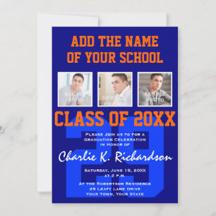 Convites Graduação de Esporte de Cor Laranja e Azul