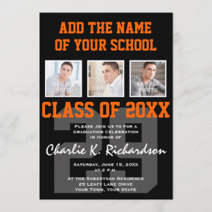 Convites Graduação de Esportes de Cores Laranja e Negra