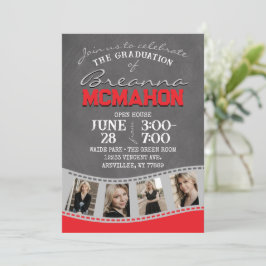 Convites Graduação de Faixas de Filetes de Cinzas Vermelhas