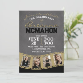 Convites Graduação de Fita de Chalkboard Preta e Dourada
