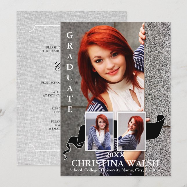 Convites Graduação de Fita Preta do Keepsasaac 3 (Frente/Verso)