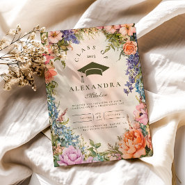 Convites Graduação de Flor Selvagem de Laranja Verde