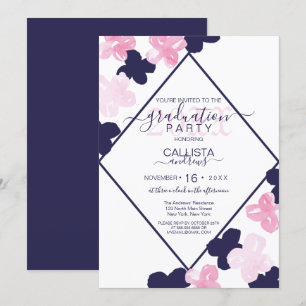 Convites Graduação de Flores de Aquarela com Marinho Rosa M