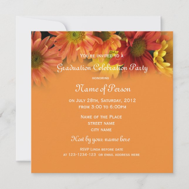Convites Graduação de flores de margarida laranja bonito (Frente)