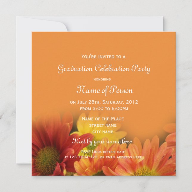 Convites Graduação de flores de margarida laranja bonito (Frente)