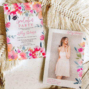 Convites Graduação de flores rosa-d'água boêmicas