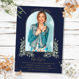 Convites Graduação de Folhagem Azul do Marinho de Foto em A