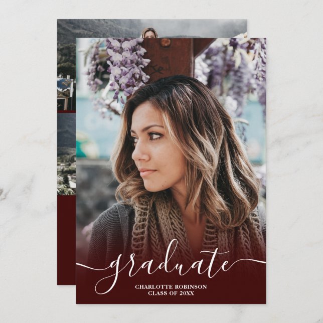 Convites Graduação de formando vermelho da Burgundy (Frente/Verso)