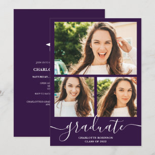 Convites Graduação de formandos roxos 3 fotos
