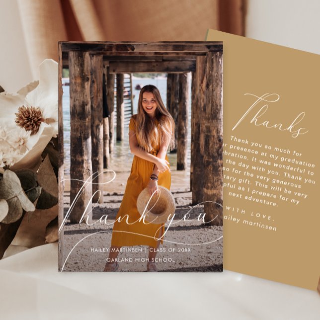 Convites Graduação de Foto Amarelo de Script Elegante Obrig (Criador carregado)